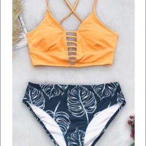 Yellow and Leaves Print Cupshe Bikini